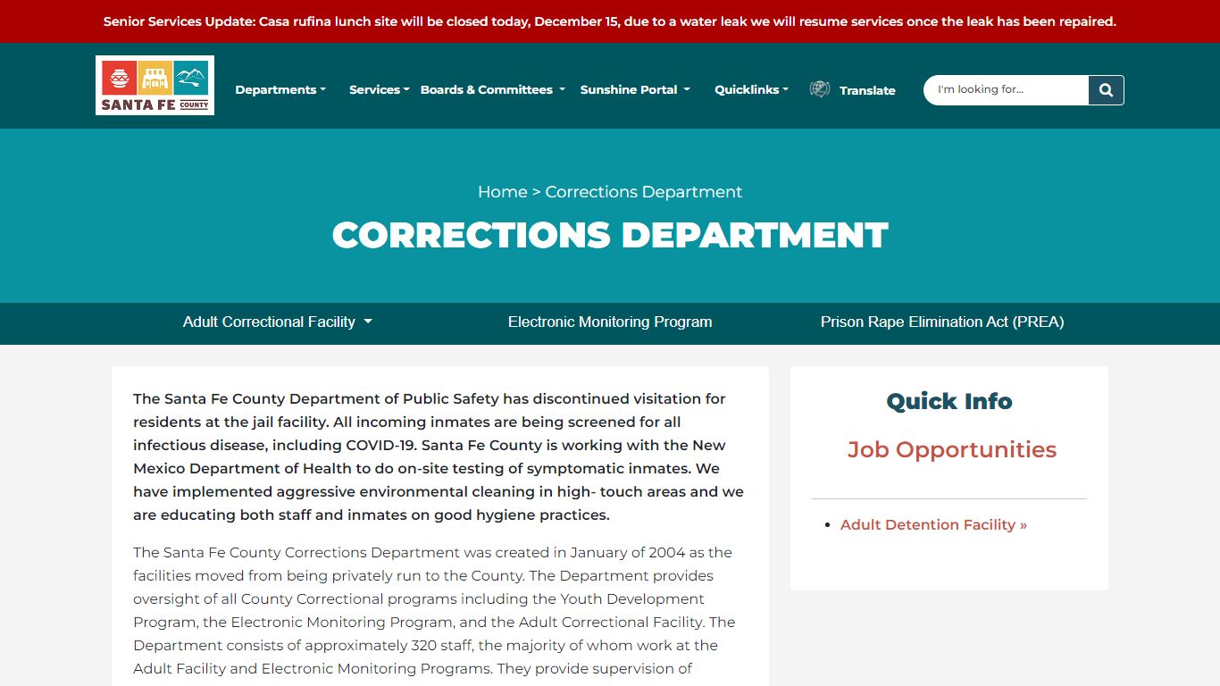 Corrections Department | Santa Fe County